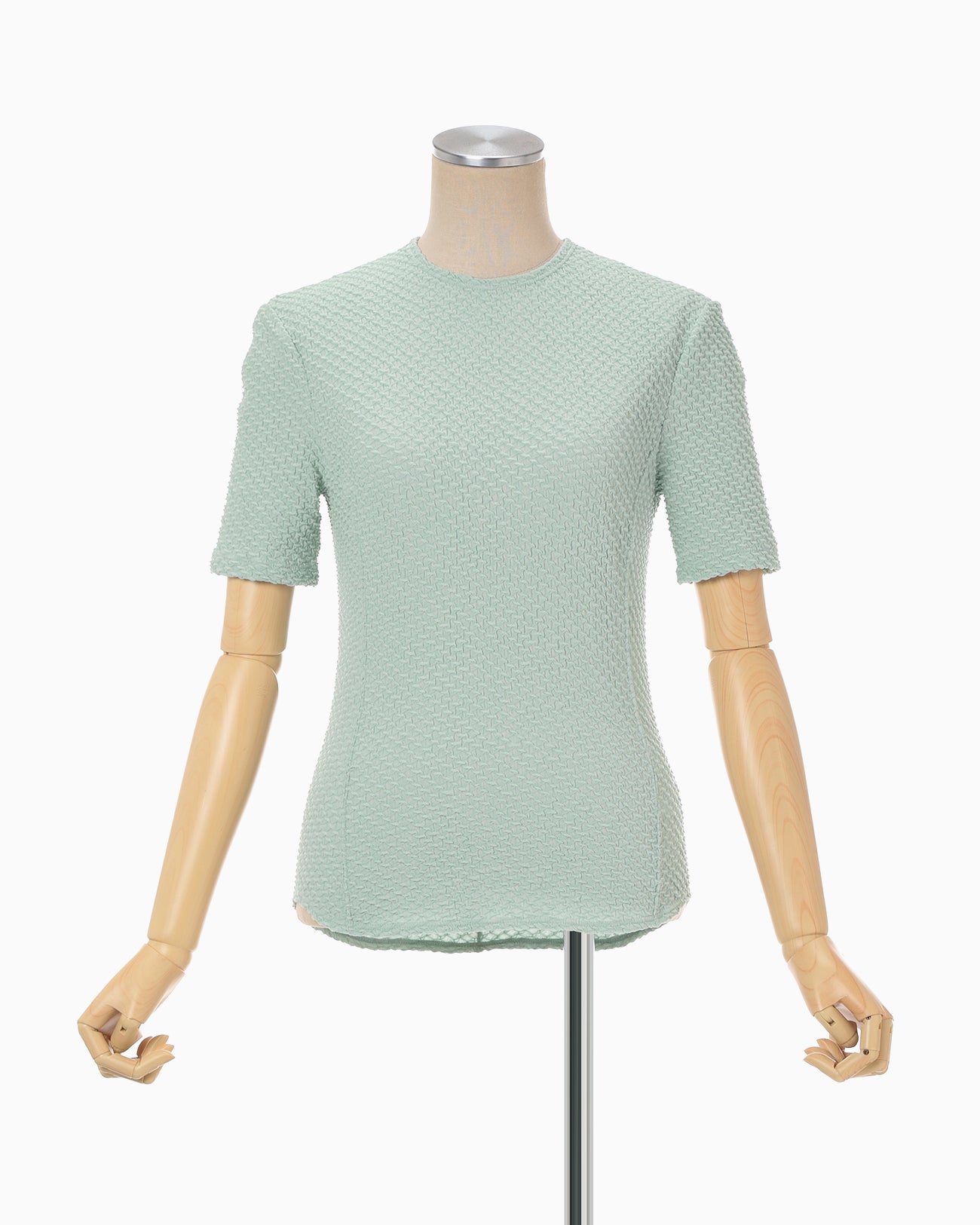 Shirring Jersey Jacquard Short Sleeve Top - light blue