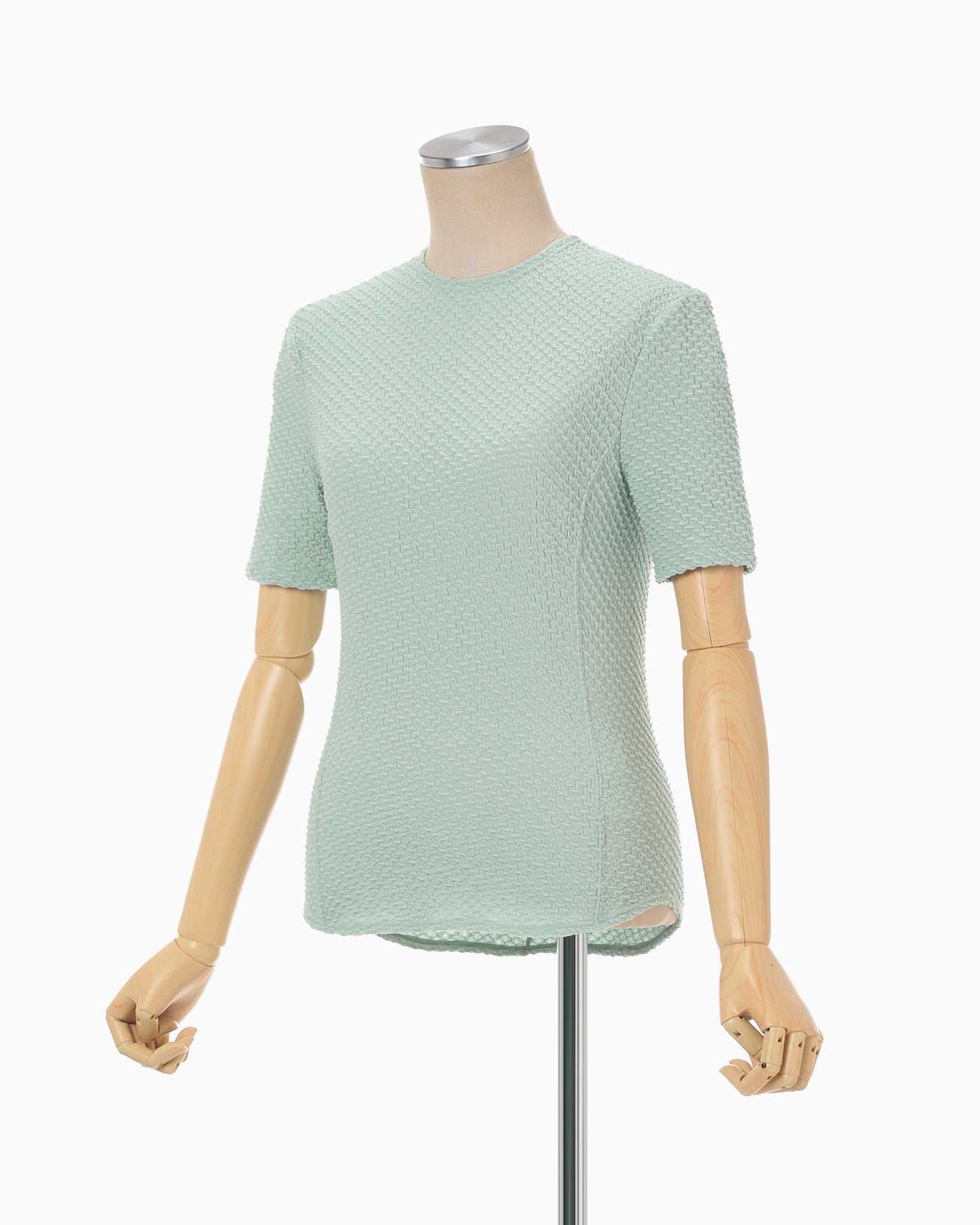 Shirring Jersey Jacquard Short Sleeve Top - light blue