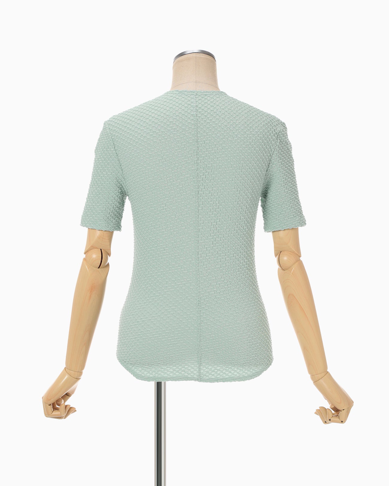 Shirring Jersey Jacquard Short Sleeve Top - light blue