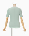 Shirring Jersey Jacquard Short Sleeve Top - light blue