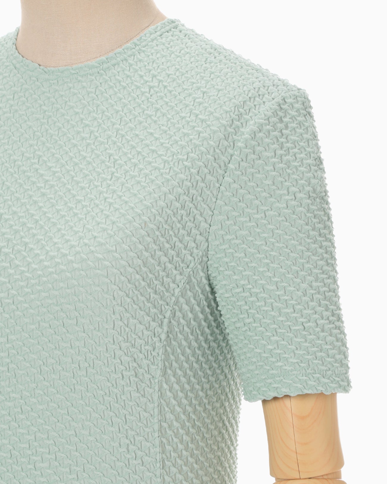 Shirring Jersey Jacquard Short Sleeve Top - light blue