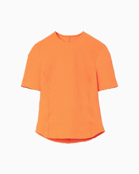 Shirring Jersey Jacquard Short Sleeve Top - orange