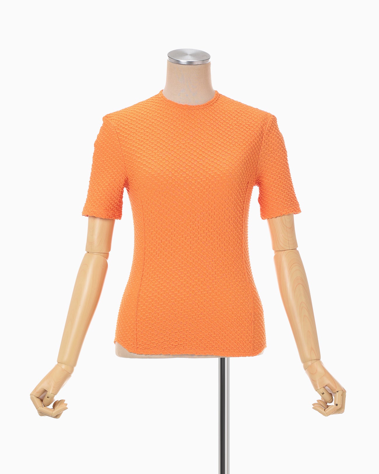 Shirring Jersey Jacquard Short Sleeve Top - orange
