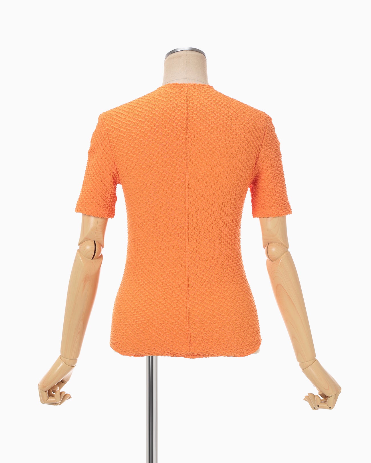 Shirring Jersey Jacquard Short Sleeve Top - orange