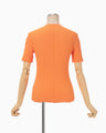 Shirring Jersey Jacquard Short Sleeve Top - orange