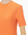 Shirring Jersey Jacquard Short Sleeve Top - orange