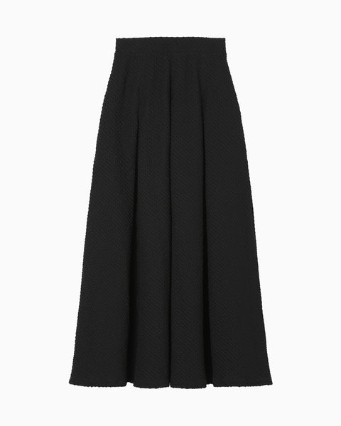 Shirring Jersey Jacquard Flare Skirt - black