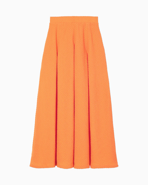 Shirring Jersey Jacquard Flare Skirt - orange