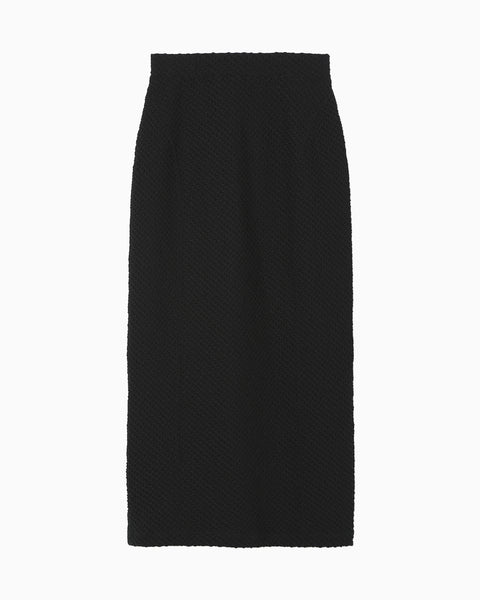 Shirring Jersey Jacquard Pencil Skirt - black