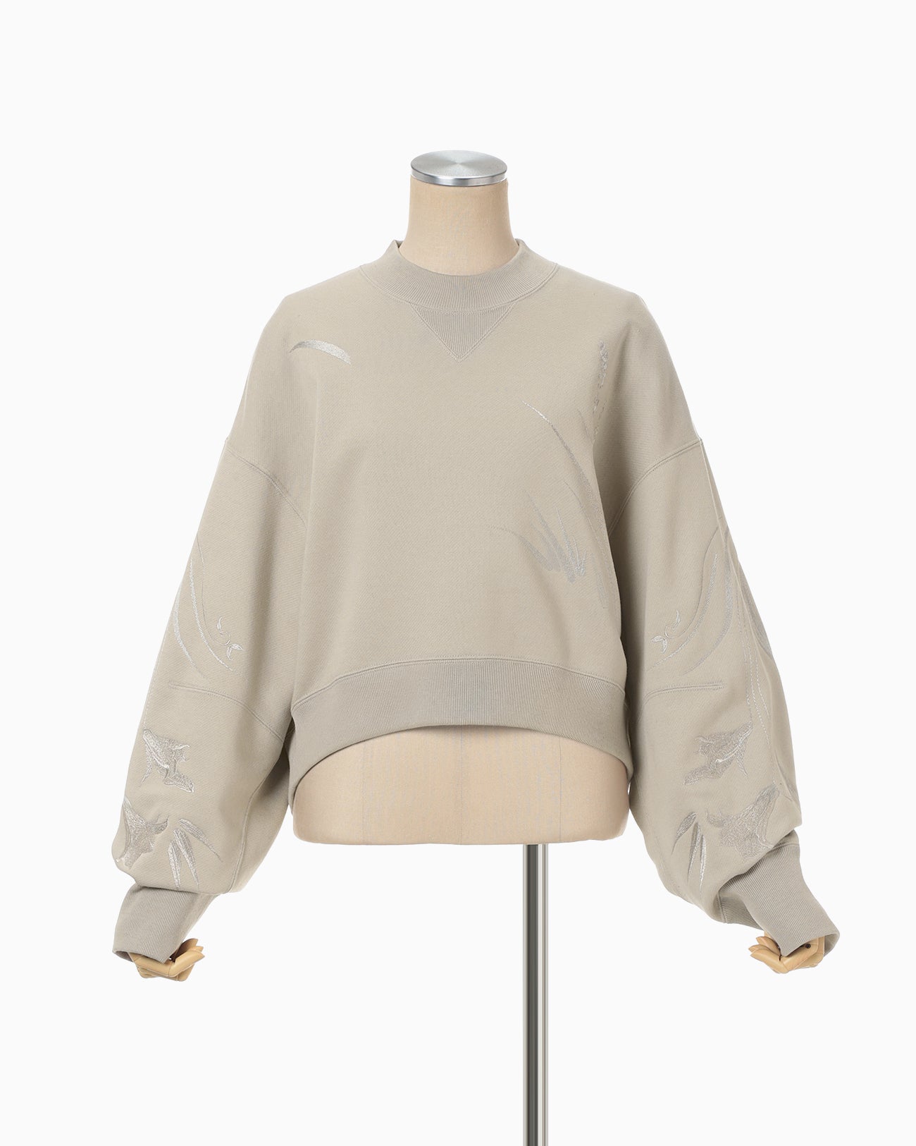 Floral Motif Embroidered Sweatshirts - beige