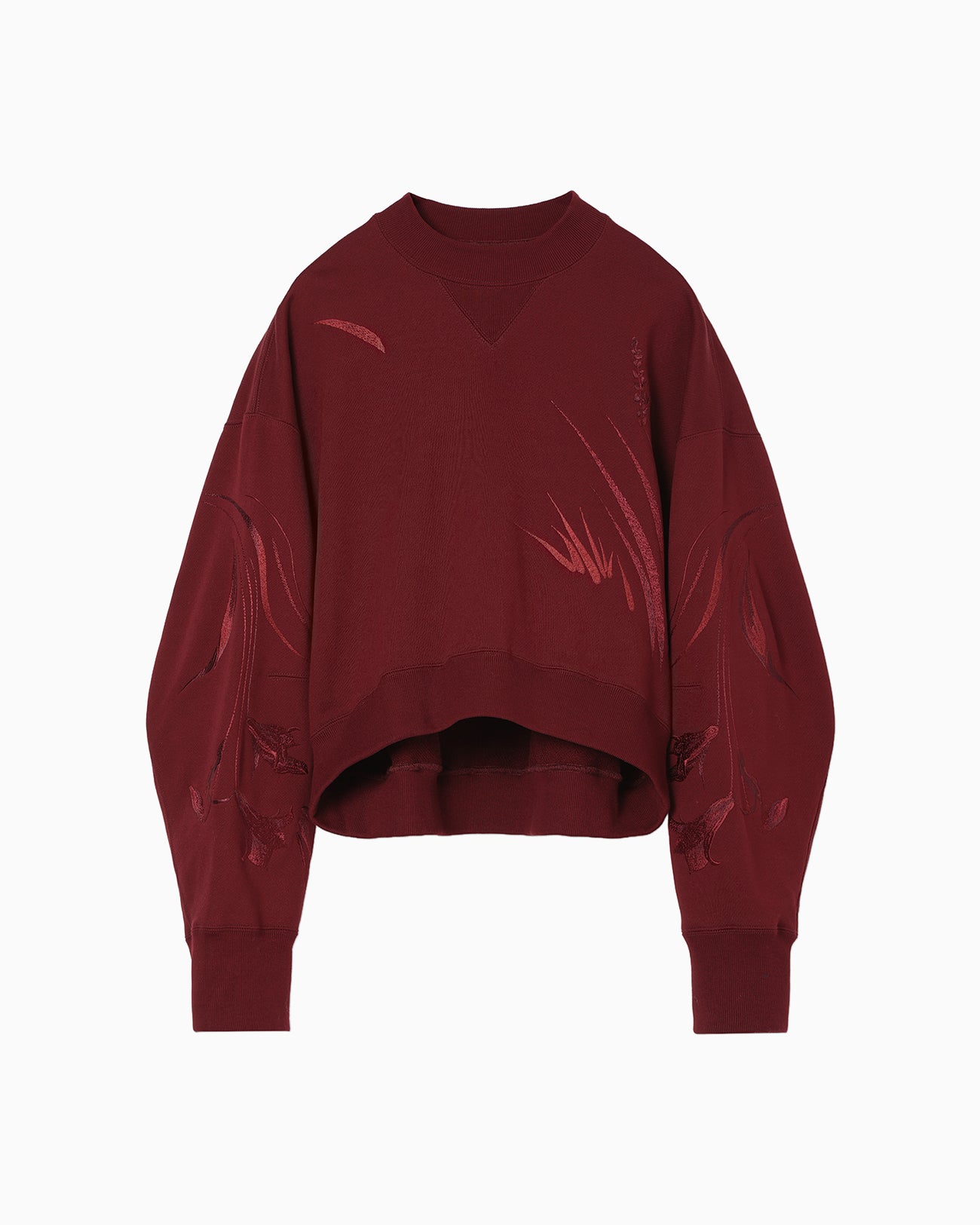 Floral Motif Embroidered Sweatshirts - bordeaux