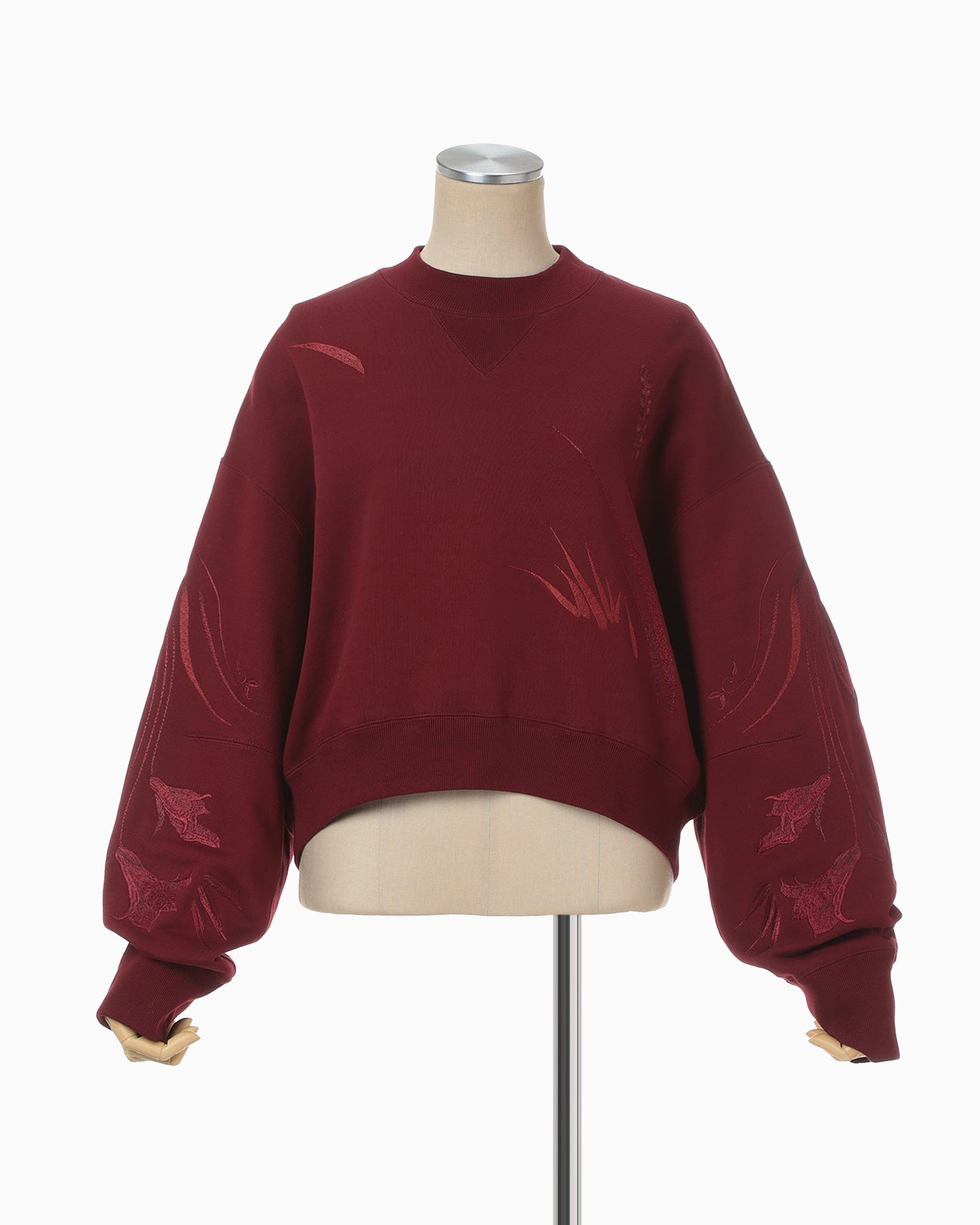 Floral Motif Embroidered Sweatshirts - bordeaux