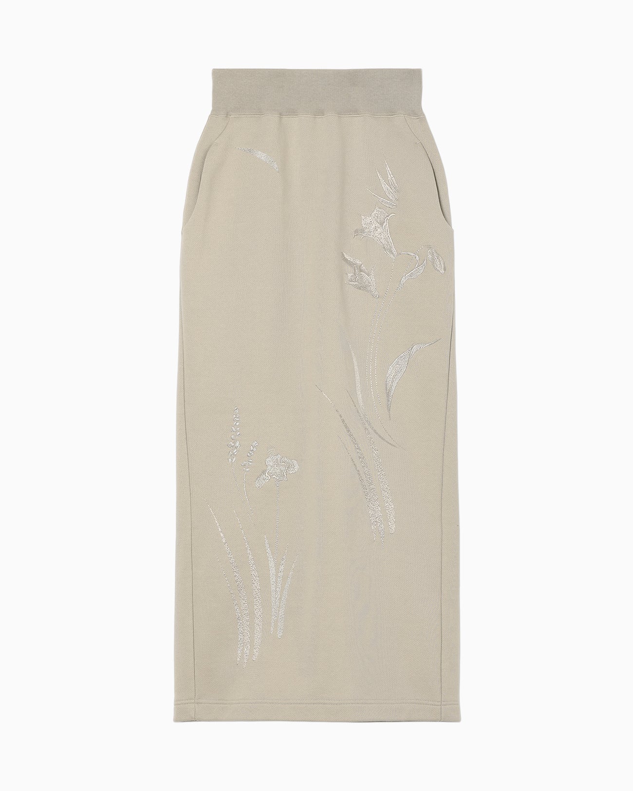 Floral Motif Embroidered Sweater Skirt - beige