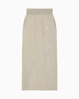 Floral Motif Embroidered Sweater Skirt - beige