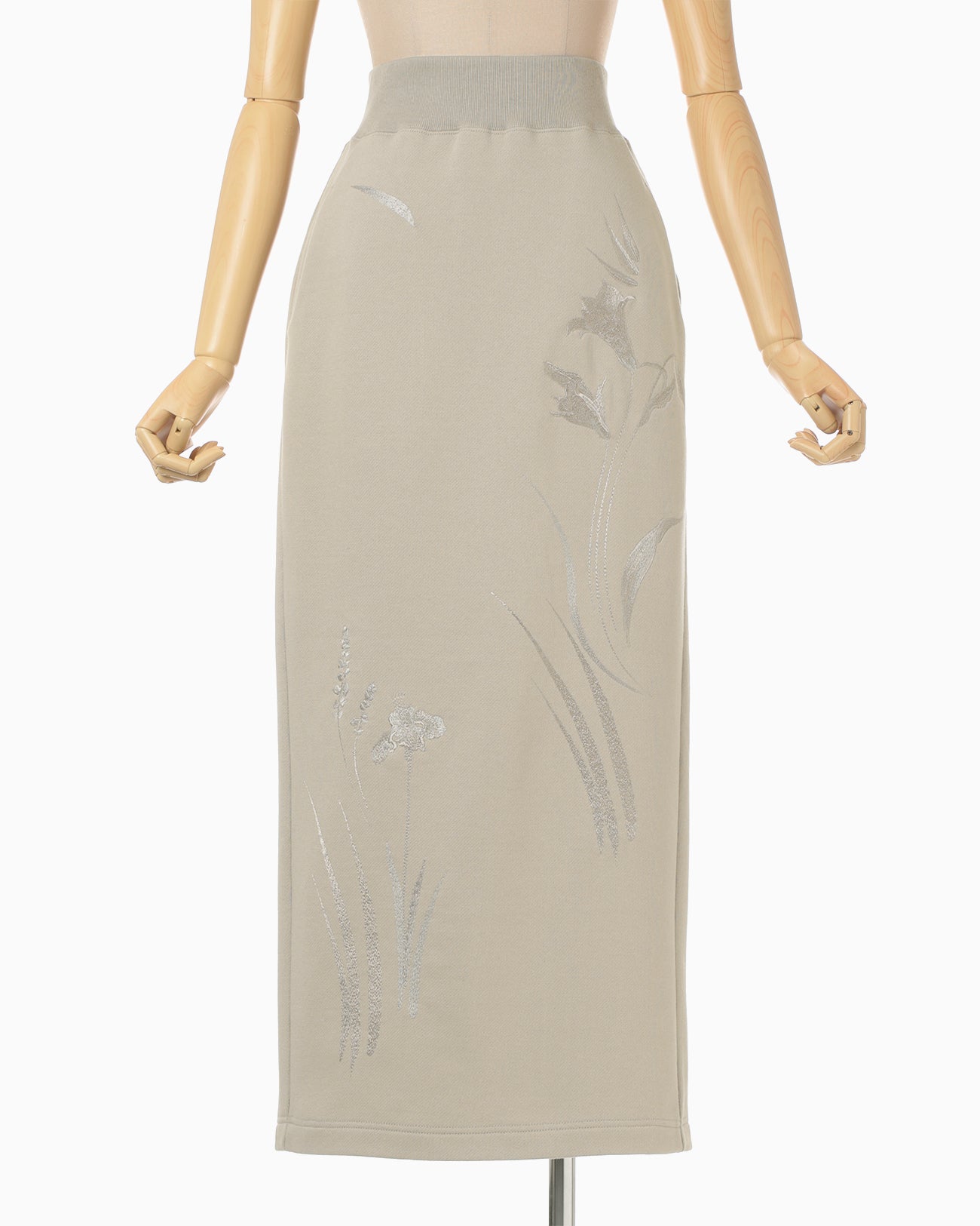 Floral Motif Embroidered Sweater Skirt - beige