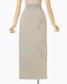 Floral Motif Embroidered Sweater Skirt - beige