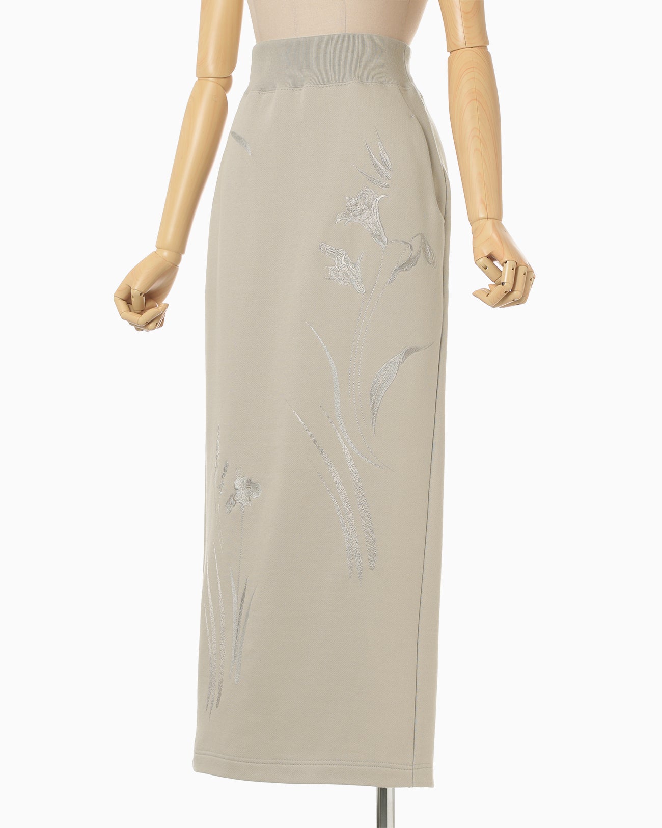 Floral Motif Embroidered Sweater Skirt - beige