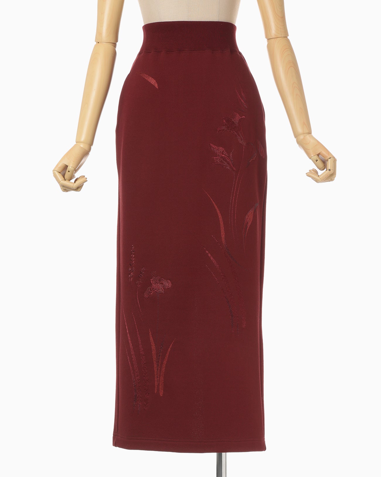 Floral Motif Embroidered Sweater Skirt - bordeaux