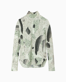 Marble Print Jersey High Neck Top - green