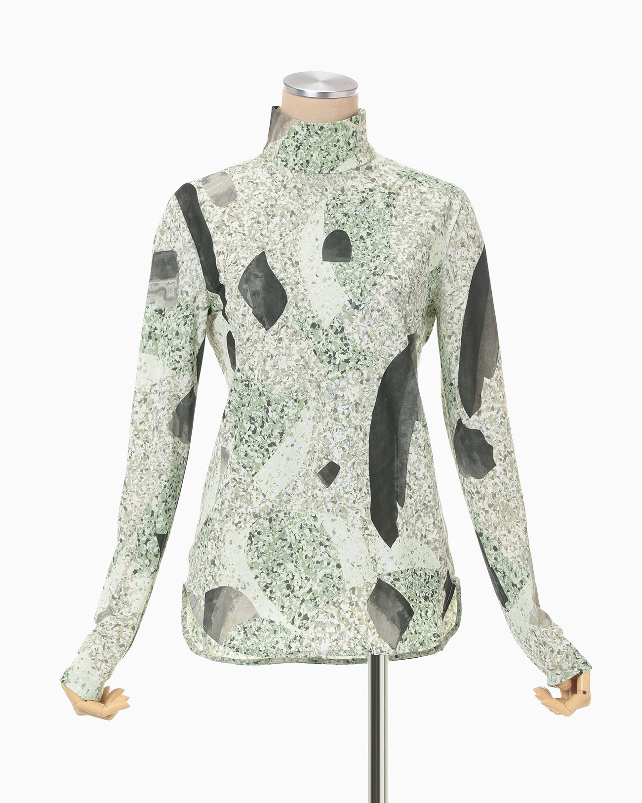 Marble Print Jersey High Neck Top - green