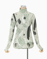 Marble Print Jersey High Neck Top - green