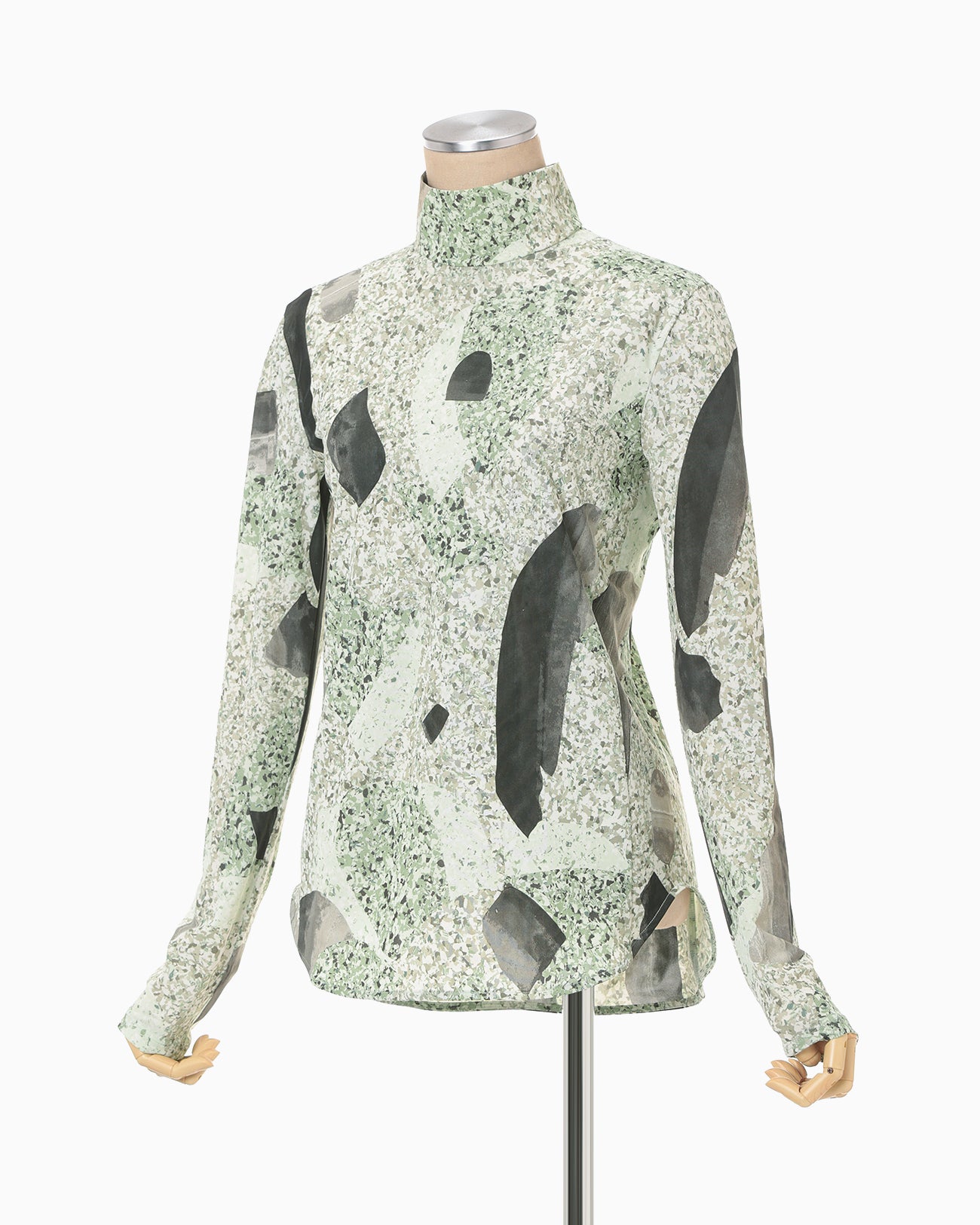 Marble Print Jersey High Neck Top - green