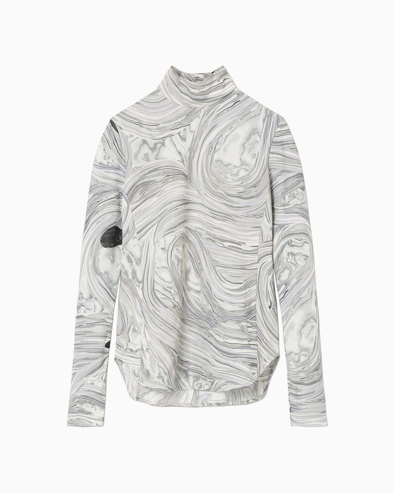 Marble Print Jersey High Neck Top - grey