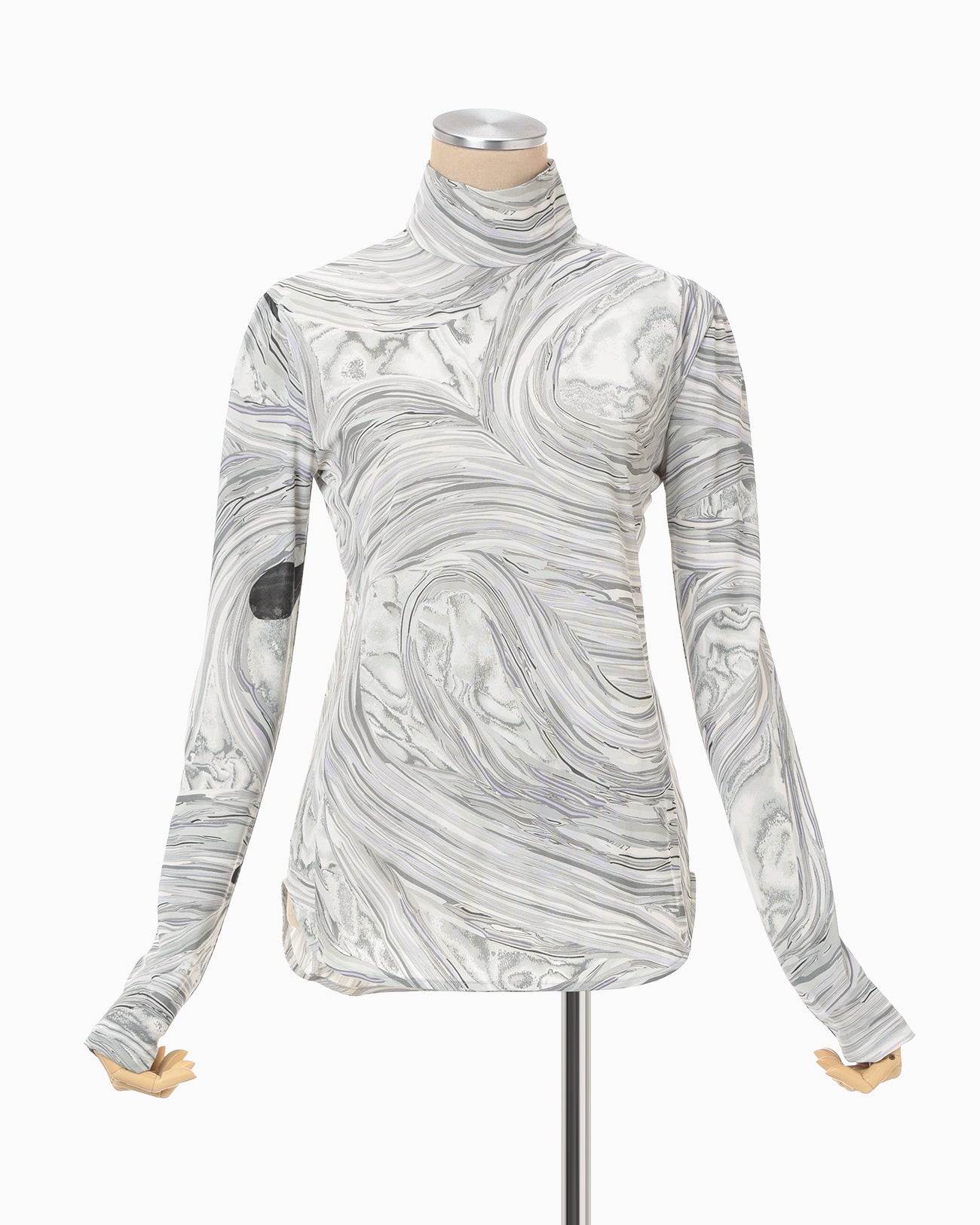 Marble Print Jersey High Neck Top - grey