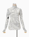 Marble Print Jersey High Neck Top - grey