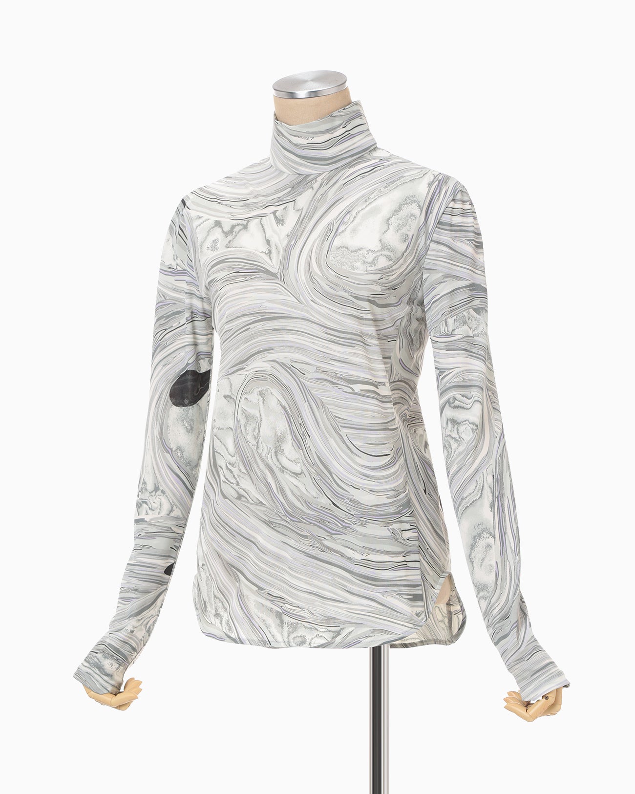 Marble Print Jersey High Neck Top - grey