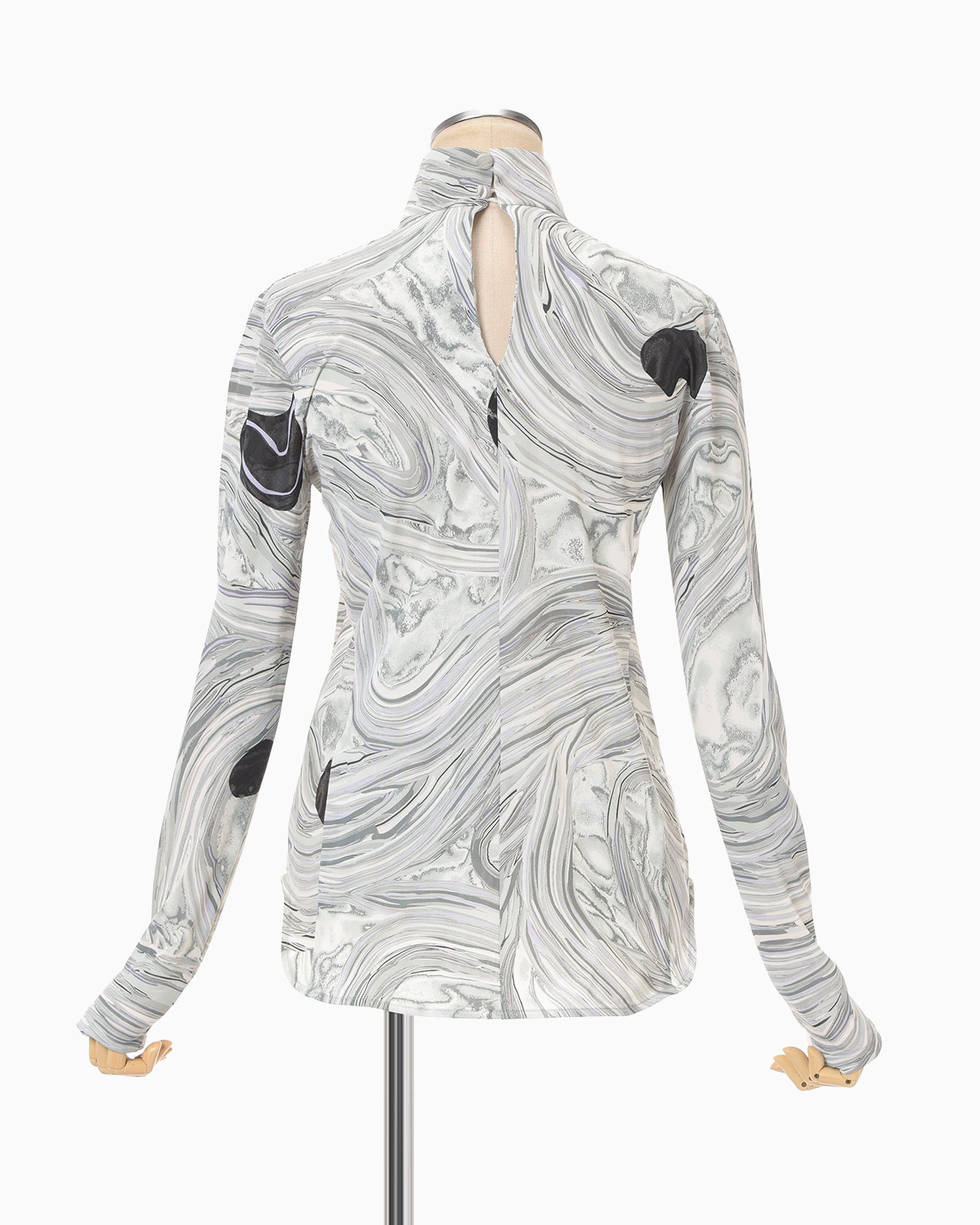 Marble Print Jersey High Neck Top - grey