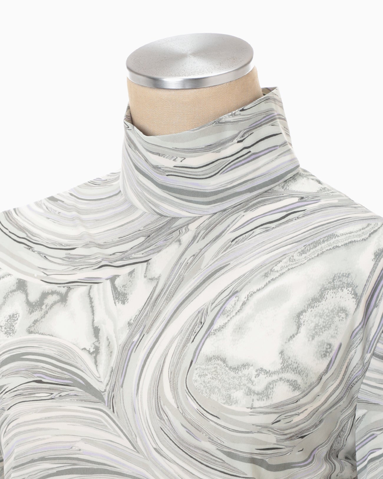 Marble Print Jersey High Neck Top - grey