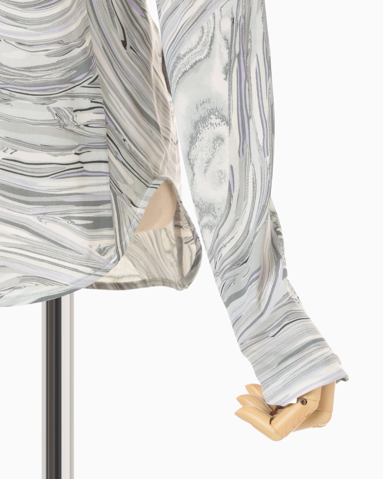 Marble Print Jersey High Neck Top - grey