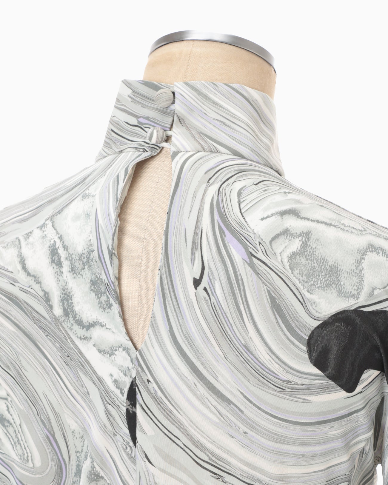 Marble Print Jersey High Neck Top - grey