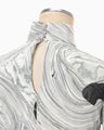 Marble Print Jersey High Neck Top - grey