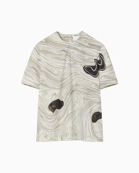 Marble Print Jersey Short Sleeve Top - grey
