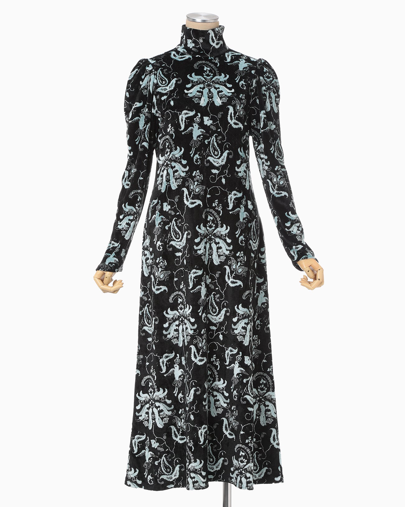 Velour Jersey High Neck Dress - black