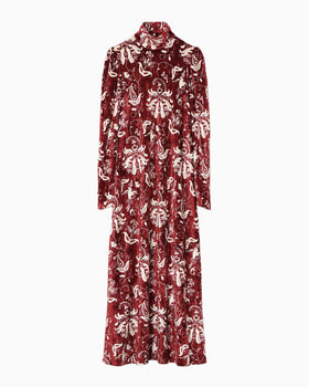 Velour Jersey High Neck Dress - red