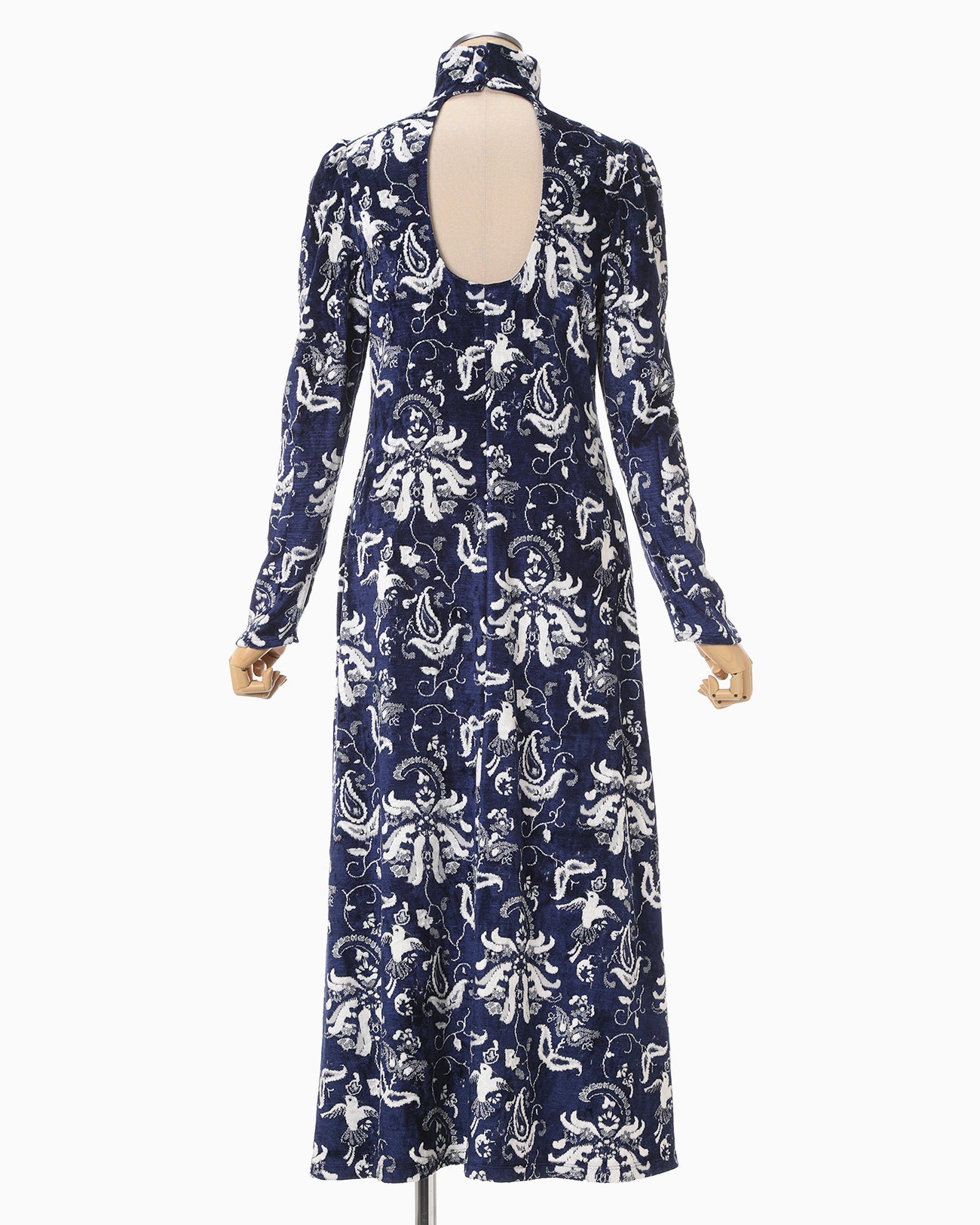 Velour Jersey High Neck Dress - navy