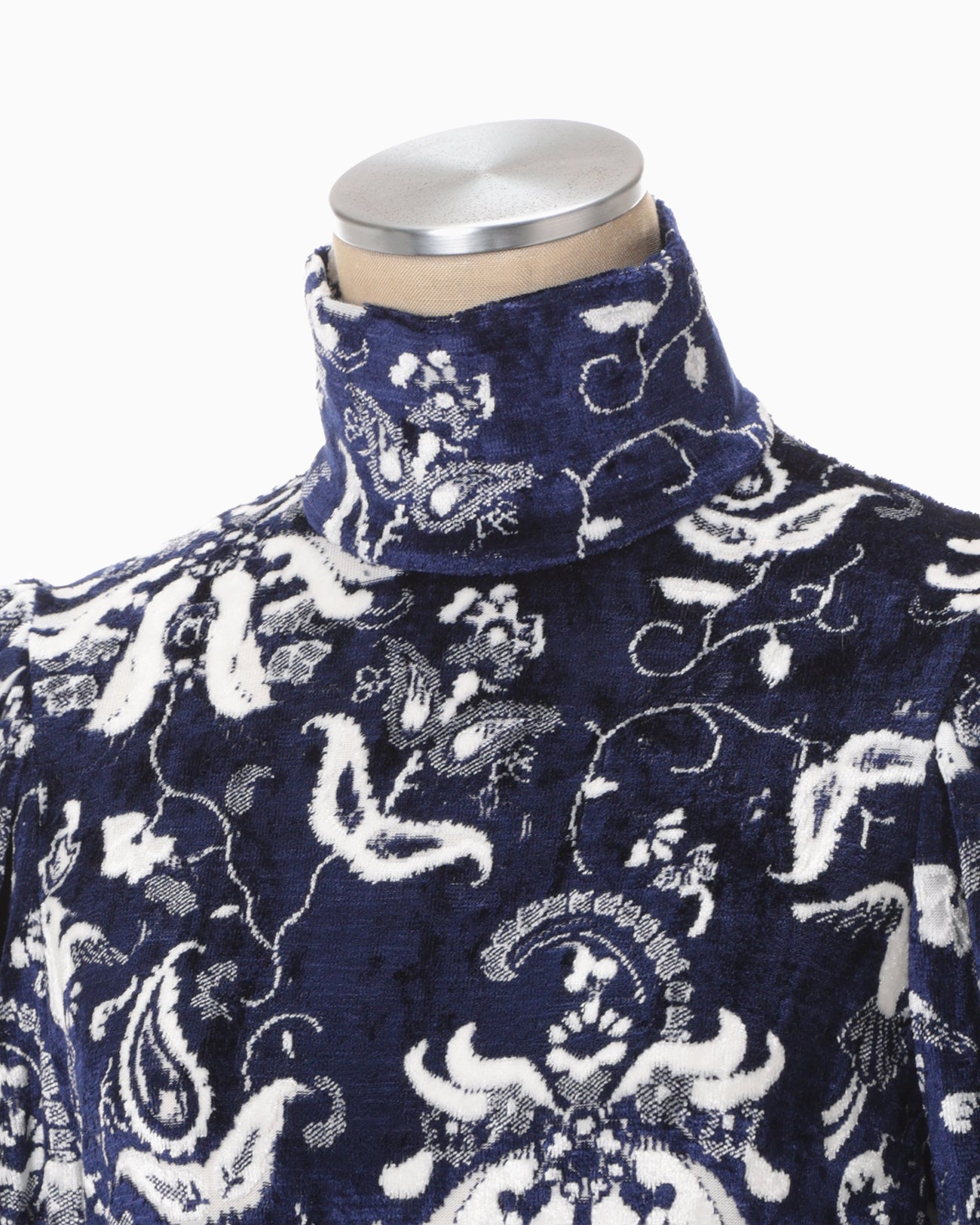 Velour Jersey High Neck Dress - navy