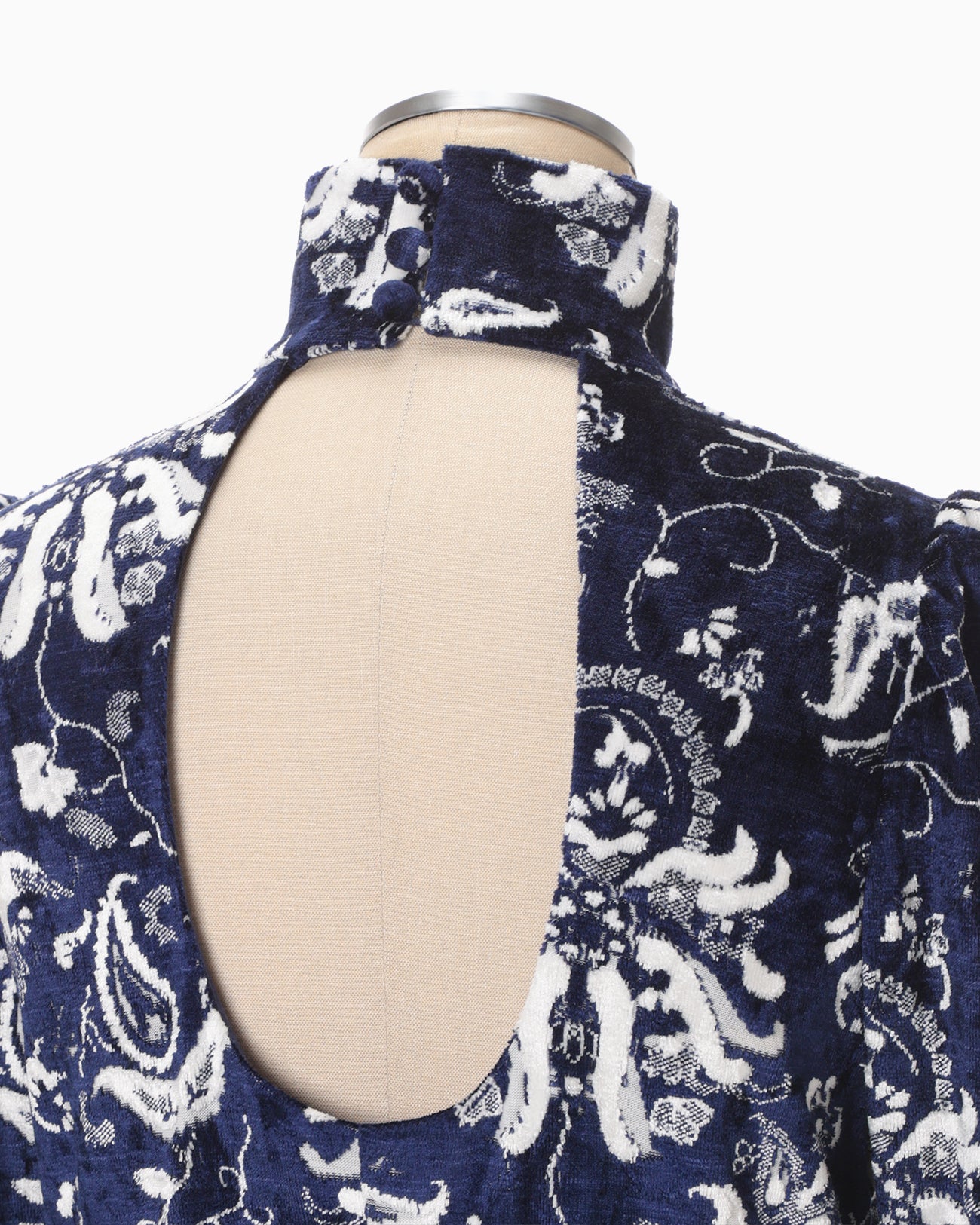 Velour Jersey High Neck Dress - navy