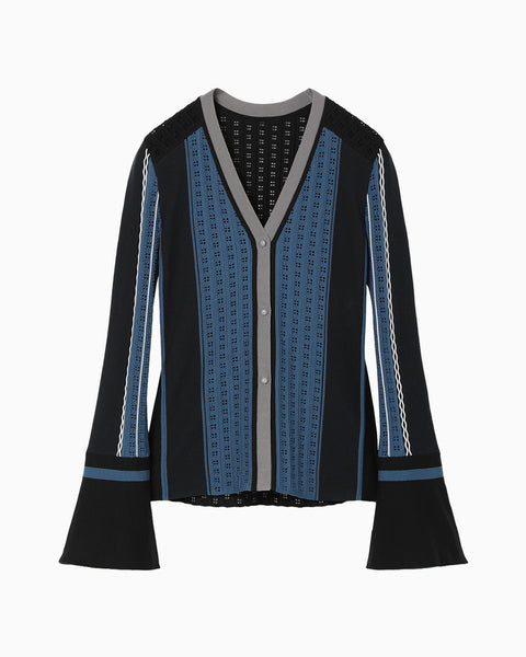 Geometric Pattern Knitted Cardigan - navy
