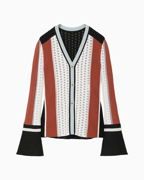 Geometric Pattern Knitted Cardigan - vermillion