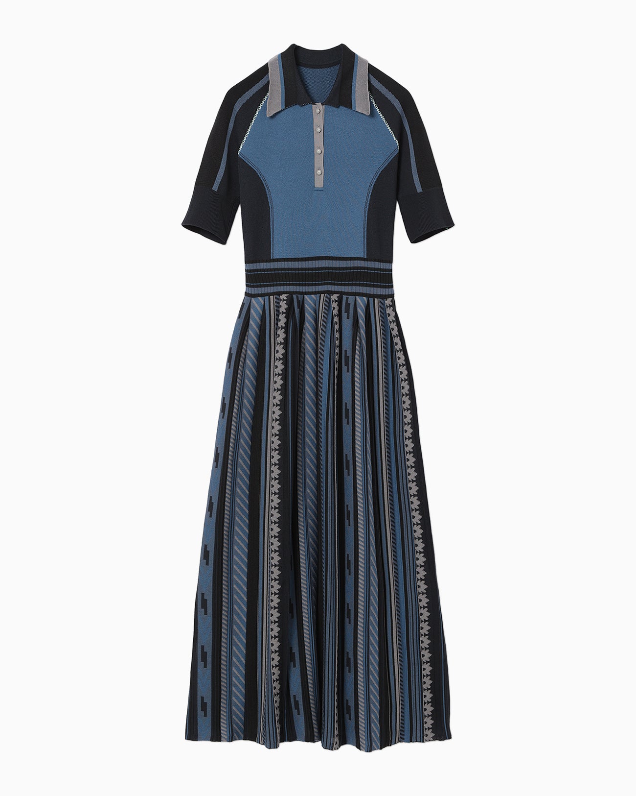 Geometric Pattern Knitted Dress - navy - Mame Kurogouchi