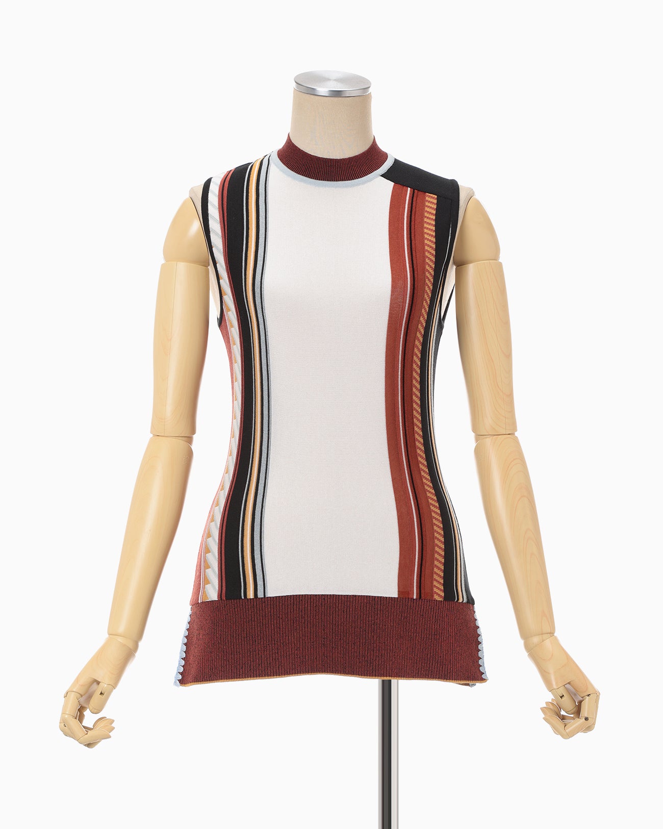 Geometric Pattern Knitted Sleeveless Top - vermillion