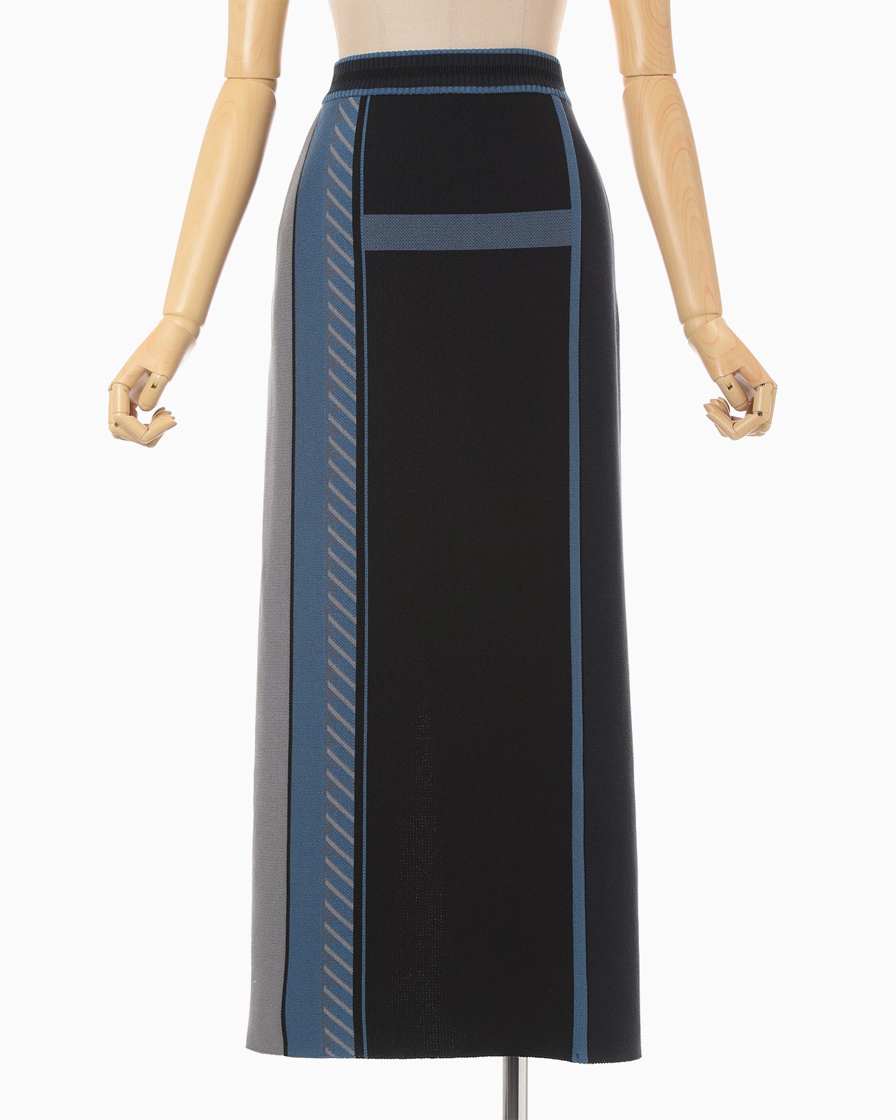 Geometric Pattern Knitted Skirt - navy