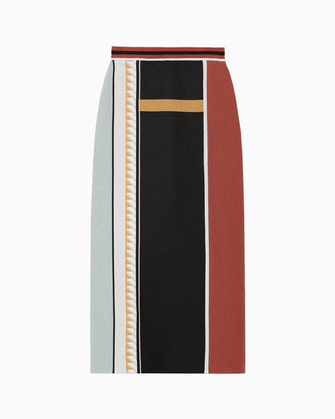 Geometric Pattern Knitted Skirt - vermillion