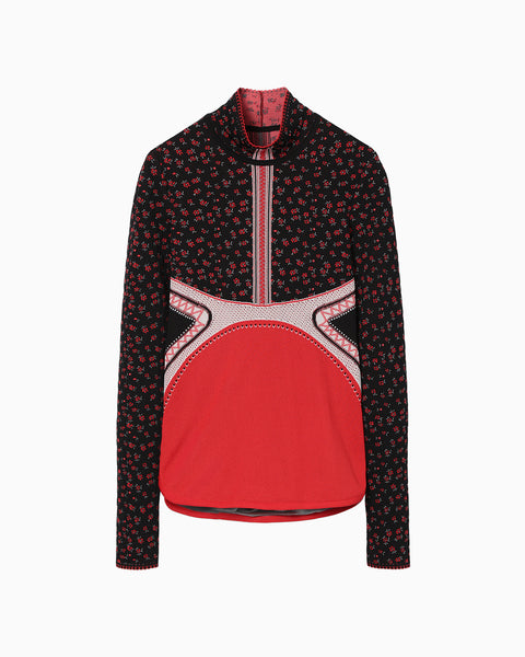 Floral Jacquard High Neck Knitted Top - black