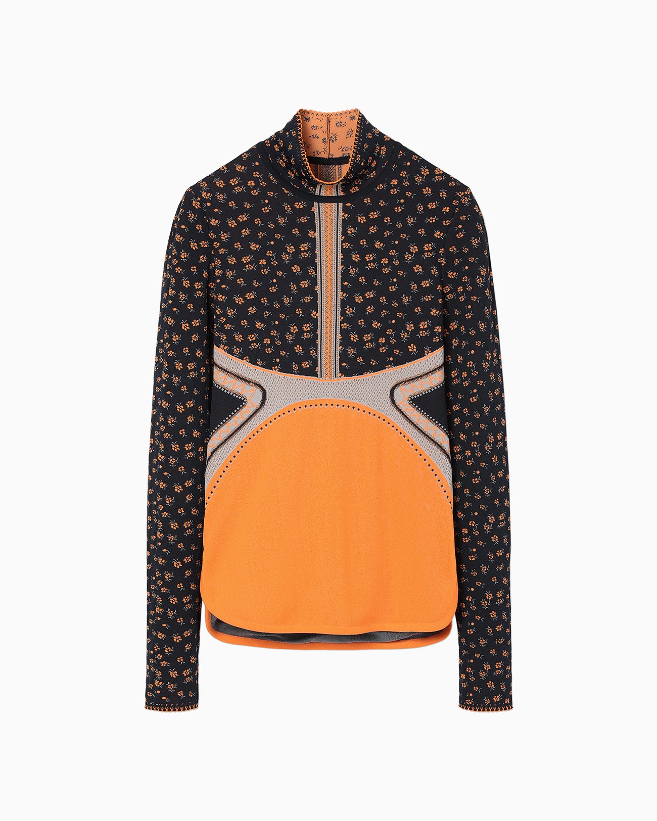 Floral Jacquard High Neck Knitted Top - navy