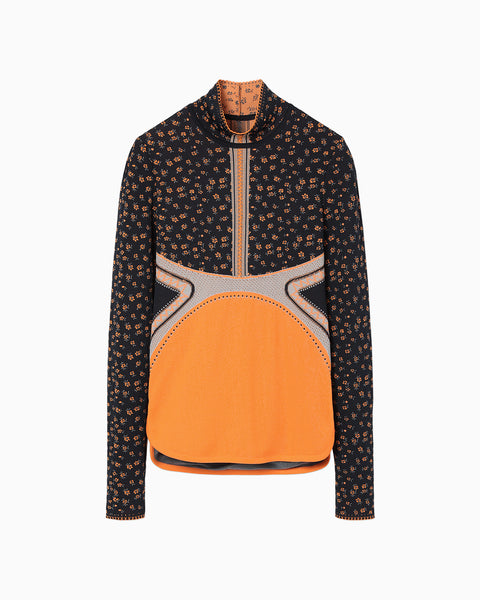 Floral Jacquard High Neck Knitted Top - navy